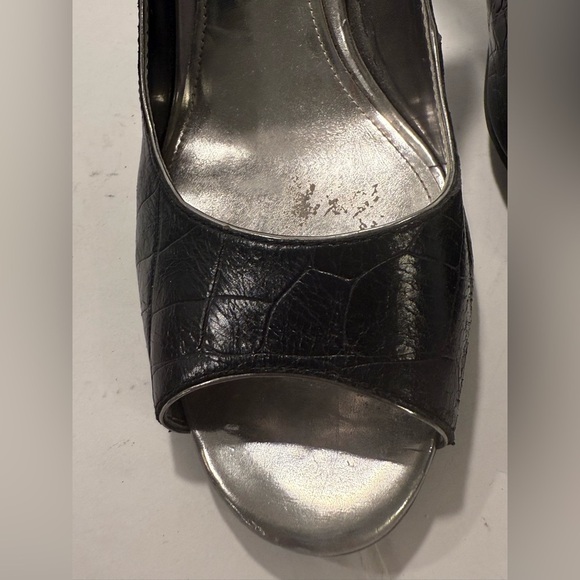 Enzo Angiolini Black Crocodile Leather Peep Toe Slingbacks Size 7.5 Heel - Picture 3 of 10